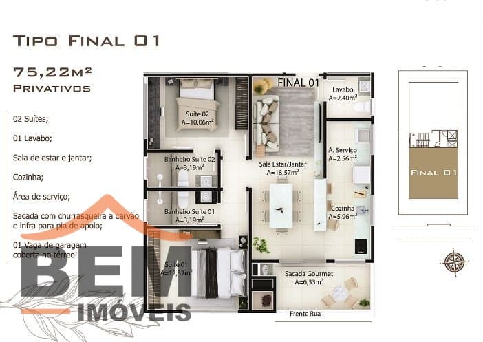Apartamento para Venda com 2 quartos e 75m² no bairro Bairro Rio Pequeno, em Camboriú
