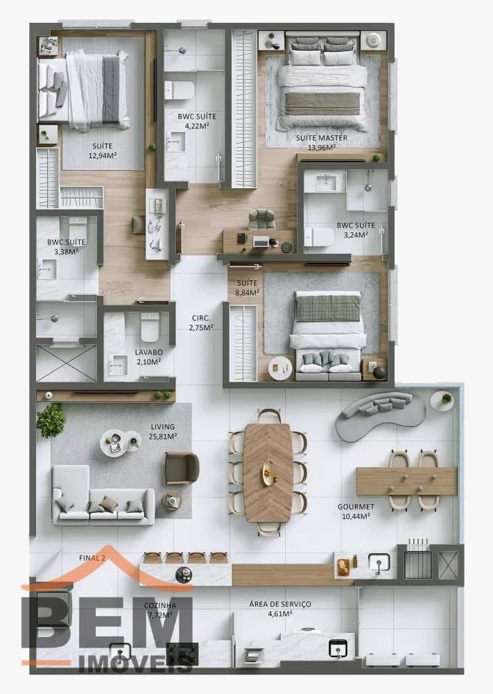 Apartamento para Venda com 3 quartos e 117m² no bairro Praia Brava, em Itajaí